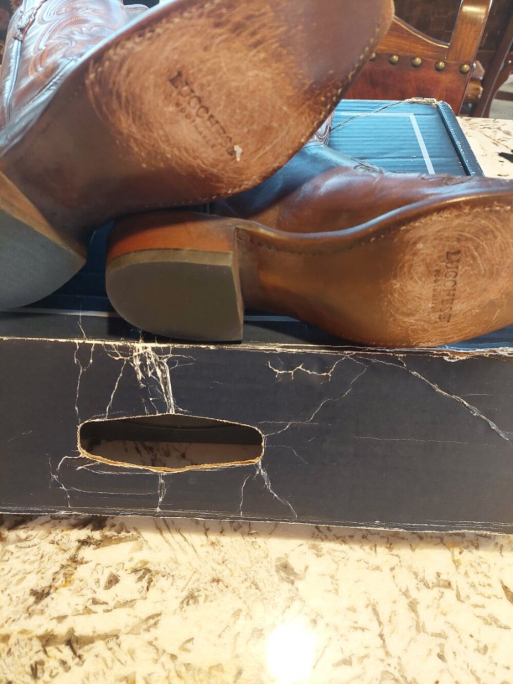 Lucchese Exotic and Tooled Women's Brown boots like new in box, worn once Sz 10b - Picture 3 of 16